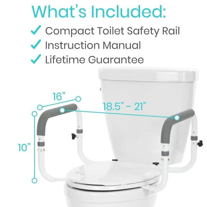 What's Included: Compact Toilet Safety Rail, Instruction Manual, Lifetime Guarantee